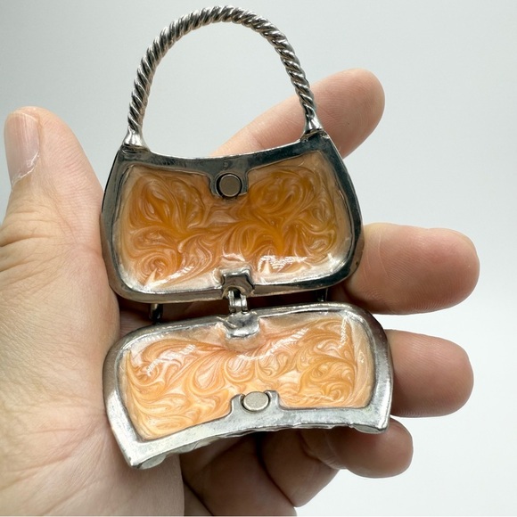 Vintage Enamel Diamond Jewelry Purse Handbag Charm Bag Pendant - Picture 4 of 9